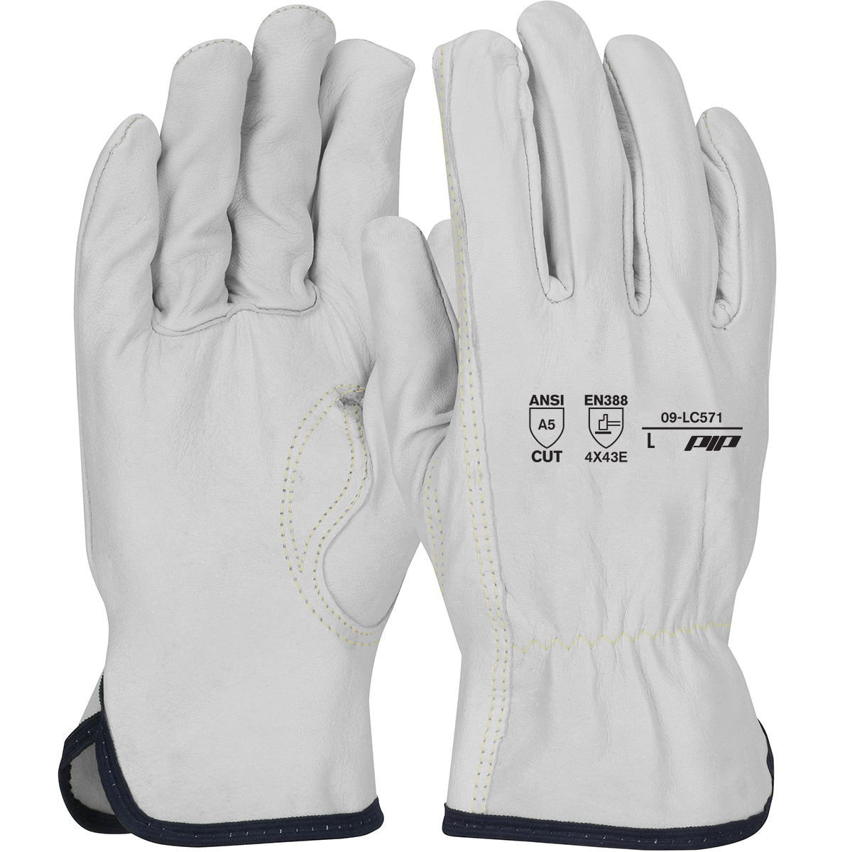 09-LC571 Economy Top Grain Goatskin Leather Drivers Glove with HPPE Blend Lining - Keystone Thumb