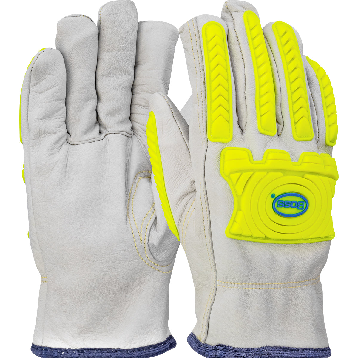 09-LC571MP Top Grain Goatskin Leather Drivers Glove with UHMWPE Blend Lining and Hi-Vis Impact Protection (QTY 6)