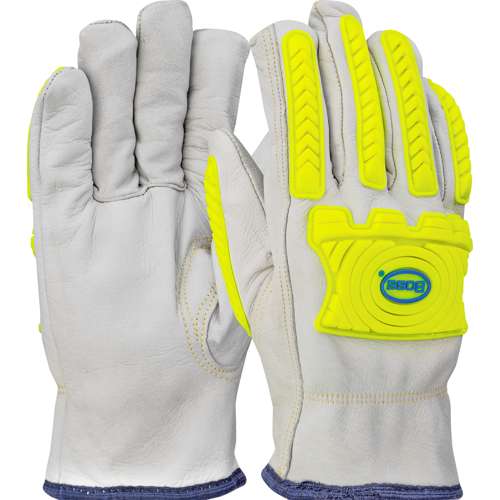 09-LC571MP Top Grain Goatskin Leather Drivers Glove with UHMWPE Blend Lining and Hi-Vis Impact Protection (QTY 6)