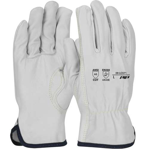 09-LC571 Economy Top Grain Goatskin Leather Drivers Glove with HPPE Blend Lining - Keystone Thumb