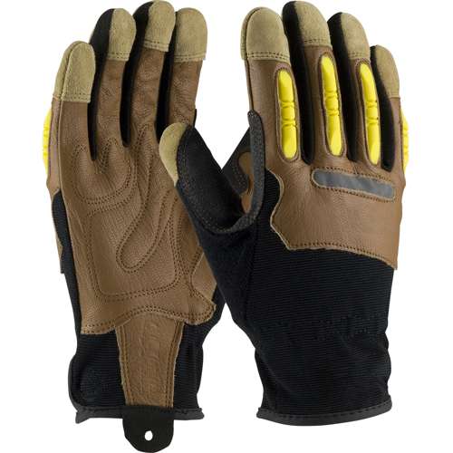 120-4200 Goatskin Leather Palm Glove with Leather/Fabric Back and TPR Finger Guards