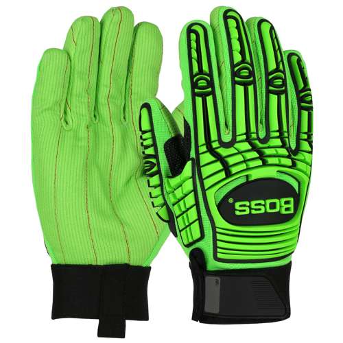 120-MP2100 Green Corded Cotton Palm and Spandex Back – TPR Impact Protection