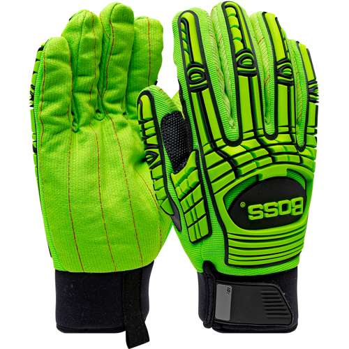 120-MP2101W Green Corded Cotton Palm and Spandex Back with TPR Impact Protection - Insulated & Waterproof