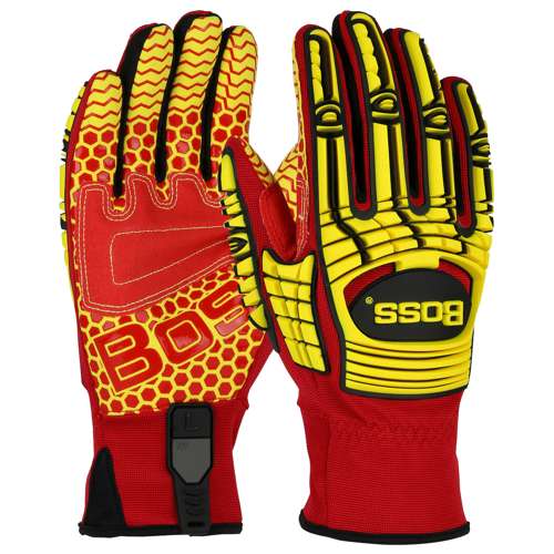 120-MP2415 Synthetic Leather Palm with Red Silicone Grip and Spandex Back – TPR Impact Protection