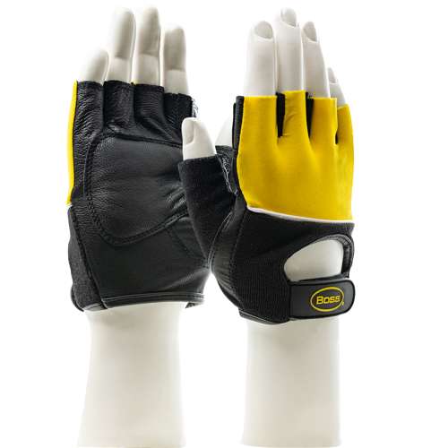 122-AV70 Goatskin Leather Palm with Gel + Foam Anti-Vibration Padding and Fabric Back - Half-Finger Design