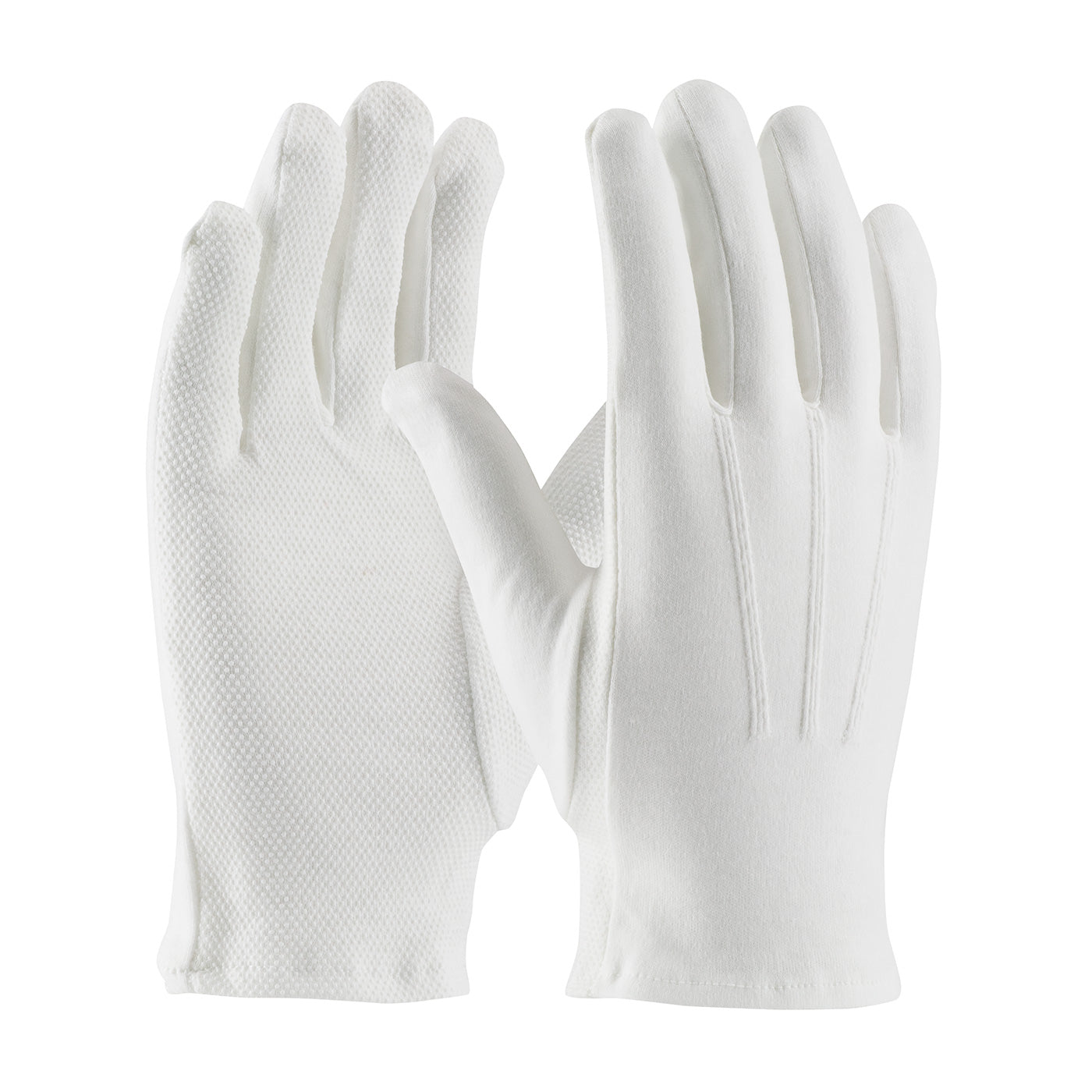 130-100WMPD 100% Cotton Dress Glove, Dotted Palm with Raised Stitching on Back - Open Cuff