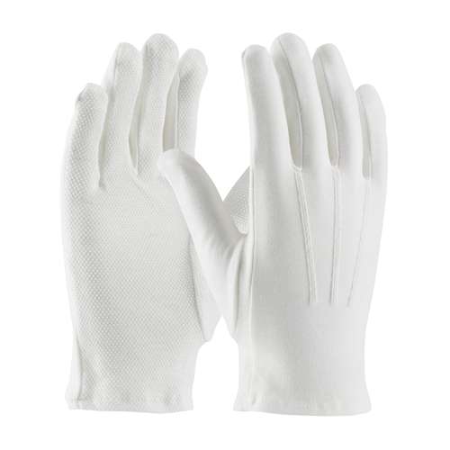 130-100WMPD 100% Cotton Dress Glove, Dotted Palm with Raised Stitching on Back - Open Cuff