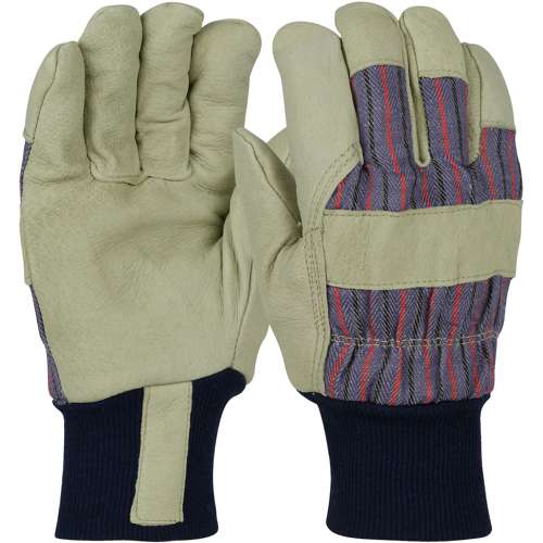 1555 Pigskin Leather Palm Glove with Fabric Back and Natural Thermal Lining - Blue Knit Wrist