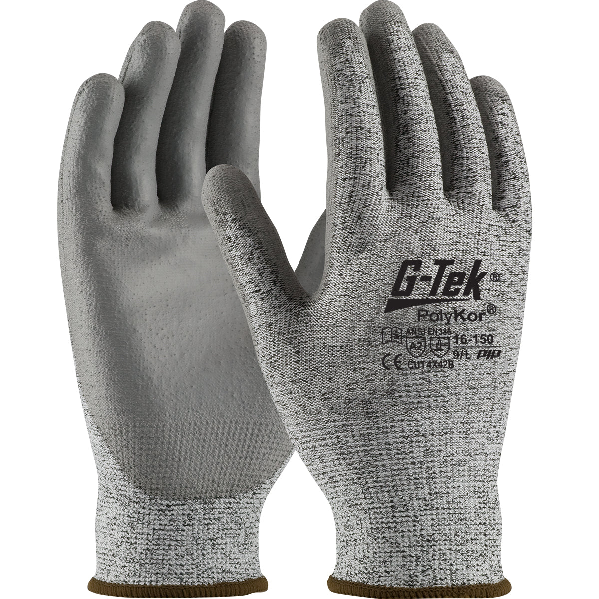 16-150 Seamless Knit PolyKor® Blended Glove with Polyurethane Coated Flat Grip on Palm & Fingers