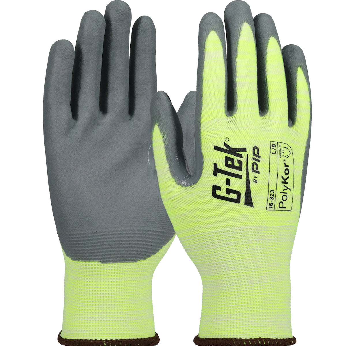 16-323 Hi-Vis Seamless Knit PolyKor® Blended Glove with Foam Nitrile Coated Grip on Palm & Fingers