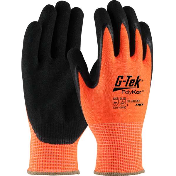 Hi-Vis Seamless Knit PolyKor® Blended Glove with Double-Dipped Nitrile Coated MicroSurface Grip on Palm & Fingers