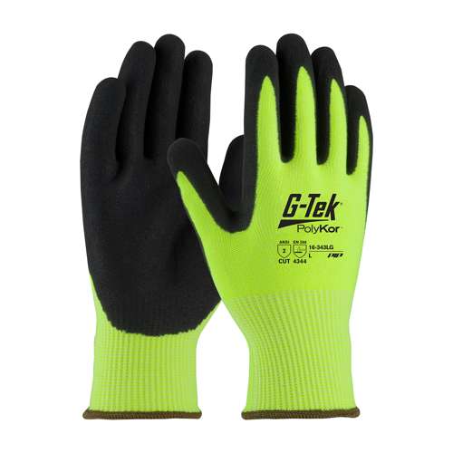 16-343LG Hi-Vis Seamless Knit PolyKor® Blended Glove with Double-Dipped Nitrile Coated MicroSurface Grip on Palm & Fingers
