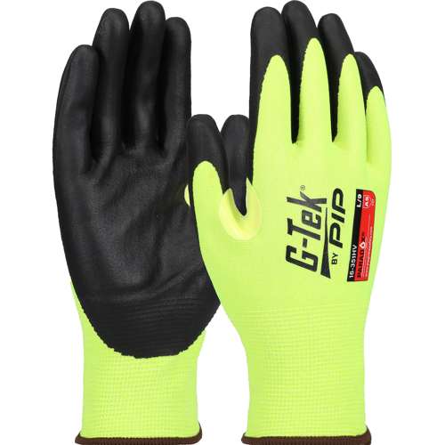 16-351HV Hi-Vis Seamless Knit PolyKor® Blended Glove with Foam Nitrile Coated Grip on Palm & Fingers - 21 Gauge - Touchscreen