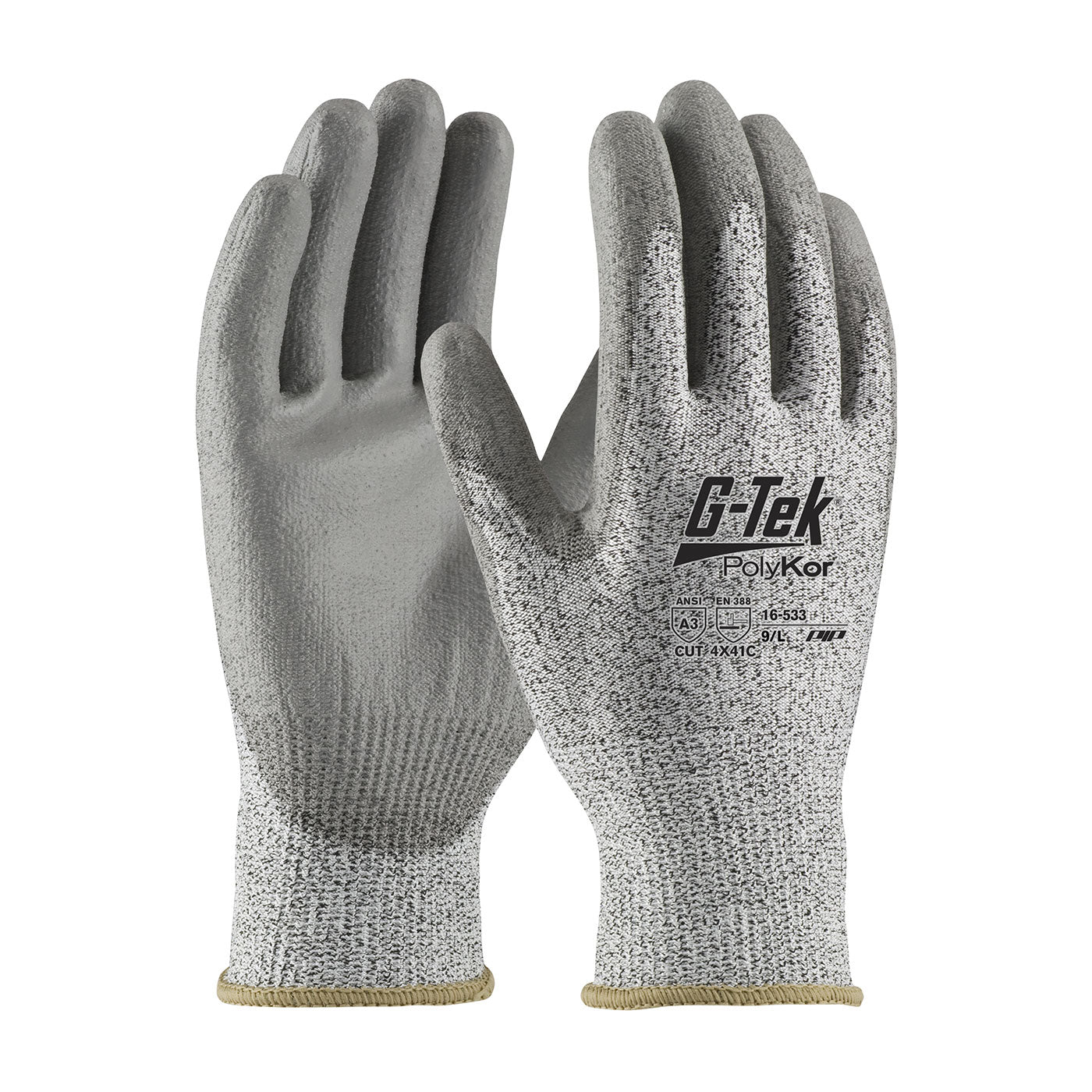 16-533 Industry Grade Seamless Knit PolyKor® Blended Glove with Polyurethane Coated Flat Grip on Palm & Fingers