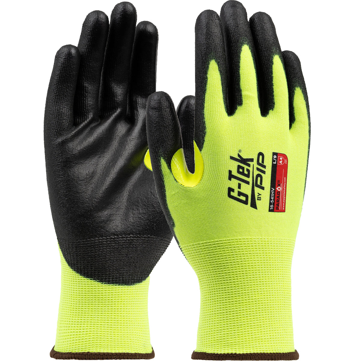 16-541HV Hi-Vis Seamless Knit PolyKor® Blended Glove w/ Polyurethane Coated Flat Grip on Palm & Fingers - 21 Gauge - Touchscreen