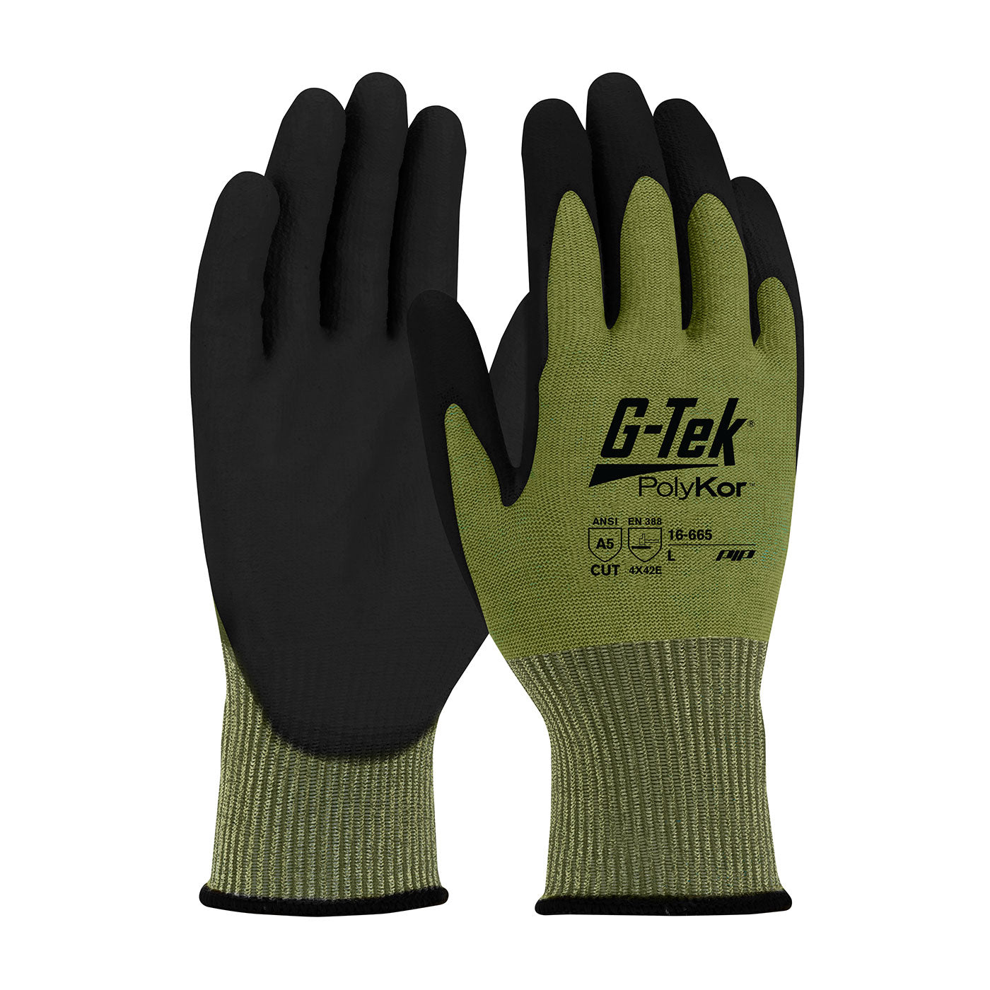 16-665 Seamless Knit PolyKor® Blended Glove with Polyurethane Coated Flat Grip on Palm & Fingers