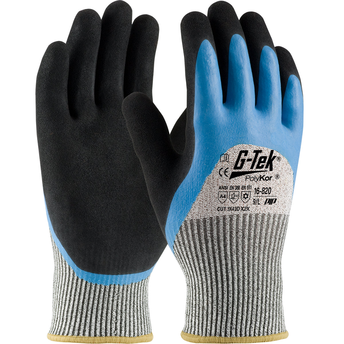 16-820 Seamless Knit PolyKor® Blend Glove with Acrylic Lining and Double-Dip Latex MicroSurface Grip on Palm, Fingers & Knuckles