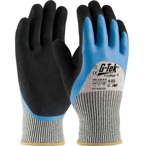 16-820 Seamless Knit PolyKor® Blend Glove with Acrylic Lining and Double-Dip Latex MicroSurface Grip on Palm, Fingers & Knuckles
