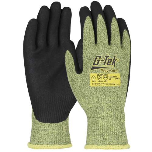 16-AR413 AR Seamless Knit PolyKor®/Aramid Blend Glove with Neoprene Foam Coated Grip on Palm & Fingers