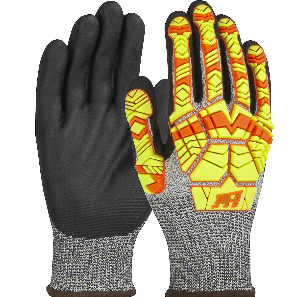 16-MP230HV Seamless Knit PolyKor® Blended Glove with Hi-Vis Impact Protection and Nitrile Foam Grip on Palm & Fingers