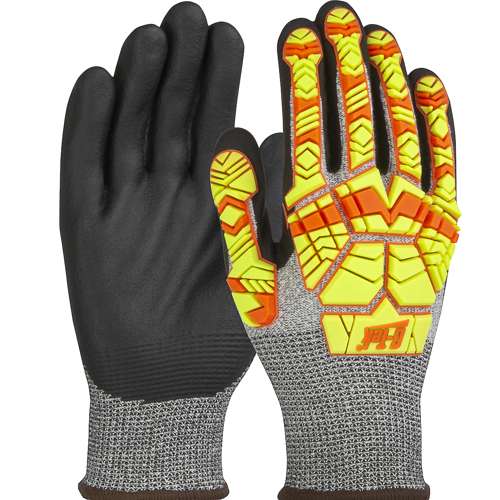 16-MP230HV Seamless Knit PolyKor® Blended Glove with Hi-Vis Impact Protection and Nitrile Foam Grip on Palm & Fingers