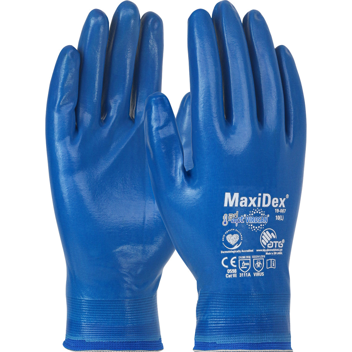 19-007 Seamless Knit Nylon Glove with Nitrile Coating and ViroSan™ Technology on Full Hand - Touchscreen Compatible