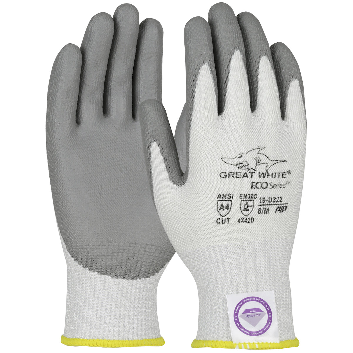 19-D322V Seamless Knit Dyneema® Diamond 2.0 Blended Glove with Polyurethane Coated Flat Grip on Palm & Fingers - Vend-Ready