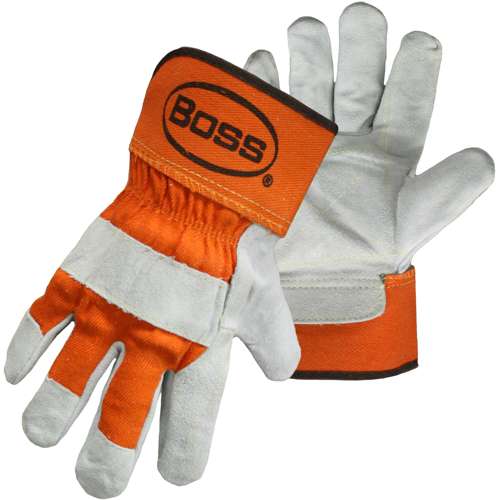 1JL2393 Superior Grade Split Cowhide Leather Double Palm Glove with Canvas Back and Aramid Stitching - Rubberized Safety Cuff