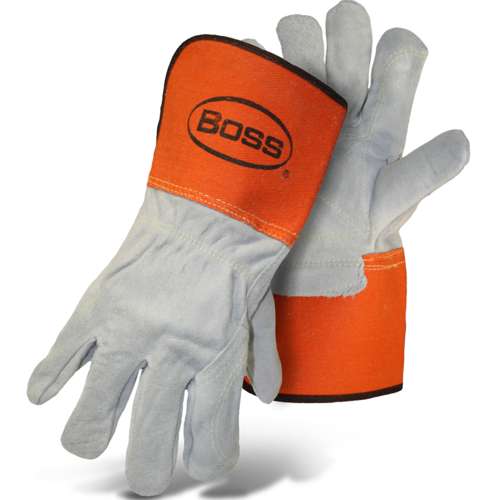 1JL2396 Superior Grade Split Cowhide Leather Double Palm Glove with Full Leather Back and Aramid Stitching - Rubberized Gauntlet Cuff