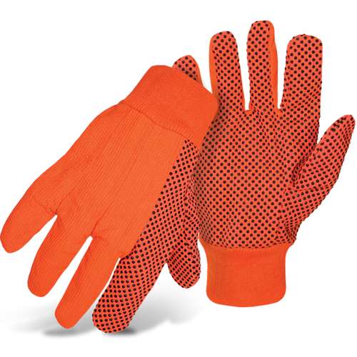1JP5010F Fluorescent Corded Canvas Glove with PVC Dotted Grip on Palm, Thumb and Index Finger - 10 oz. Single Palm