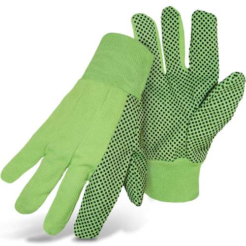 1JP5010N Fluorescent Corded Canvas Glove with PVC Dotted Grip on Palm, Thumb and Index Finger - 10 oz. Single Palm