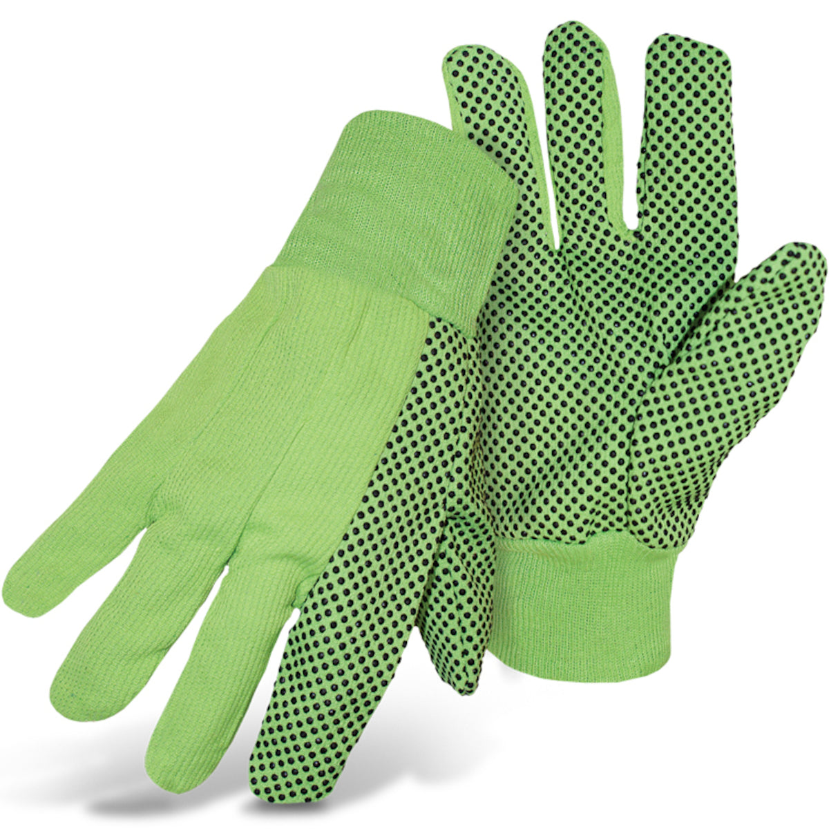 1JP5010N Fluorescent Corded Canvas Glove with PVC Dotted Grip on Palm, Thumb and Index Finger - 10 oz. Single Palm