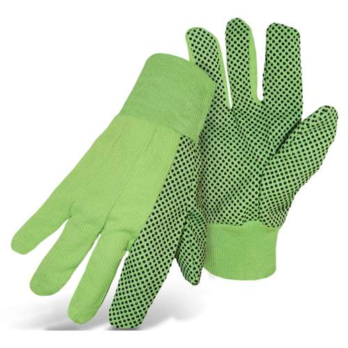 1JP5110N Fluorescent Corded Canvas Glove with PVC Dotted Grip on Palm, Thumb and Index Finger - 10 oz. Double Palm
