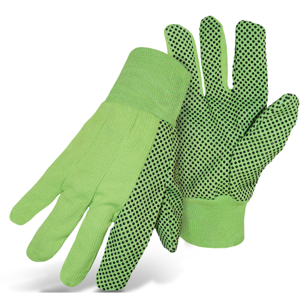 1JP5110N Fluorescent Corded Canvas Glove with PVC Dotted Grip on Palm, Thumb and Index Finger - 10 oz. Double Palm