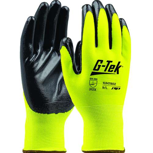 1UH7802 Hi-Vis Seamless Knit Polyester Glove with Nitrile Coated Smooth Grip on Palm & Fingers