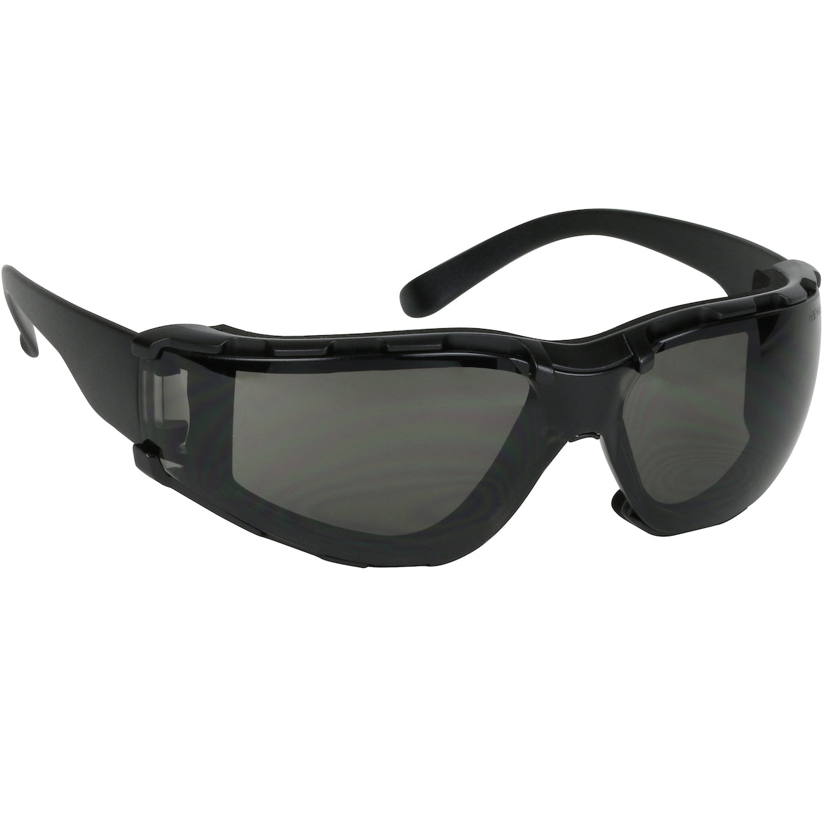 250-00-F021 Rimless Safety Glasses with Black Temple, Gray Lens, Foam Padding and Anti-Scratch / Anti-Fog Coating