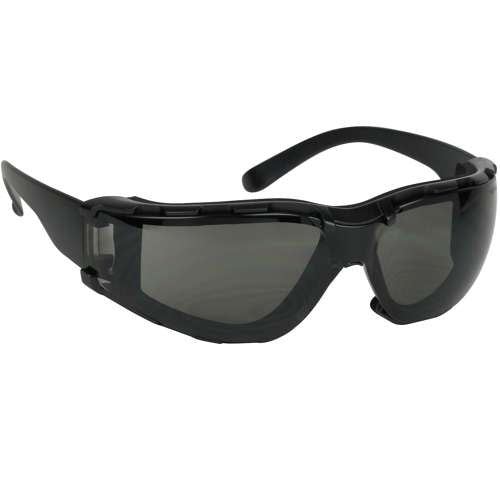 250-00-F021 Rimless Safety Glasses with Black Temple, Gray Lens, Foam Padding and Anti-Scratch / Anti-Fog Coating