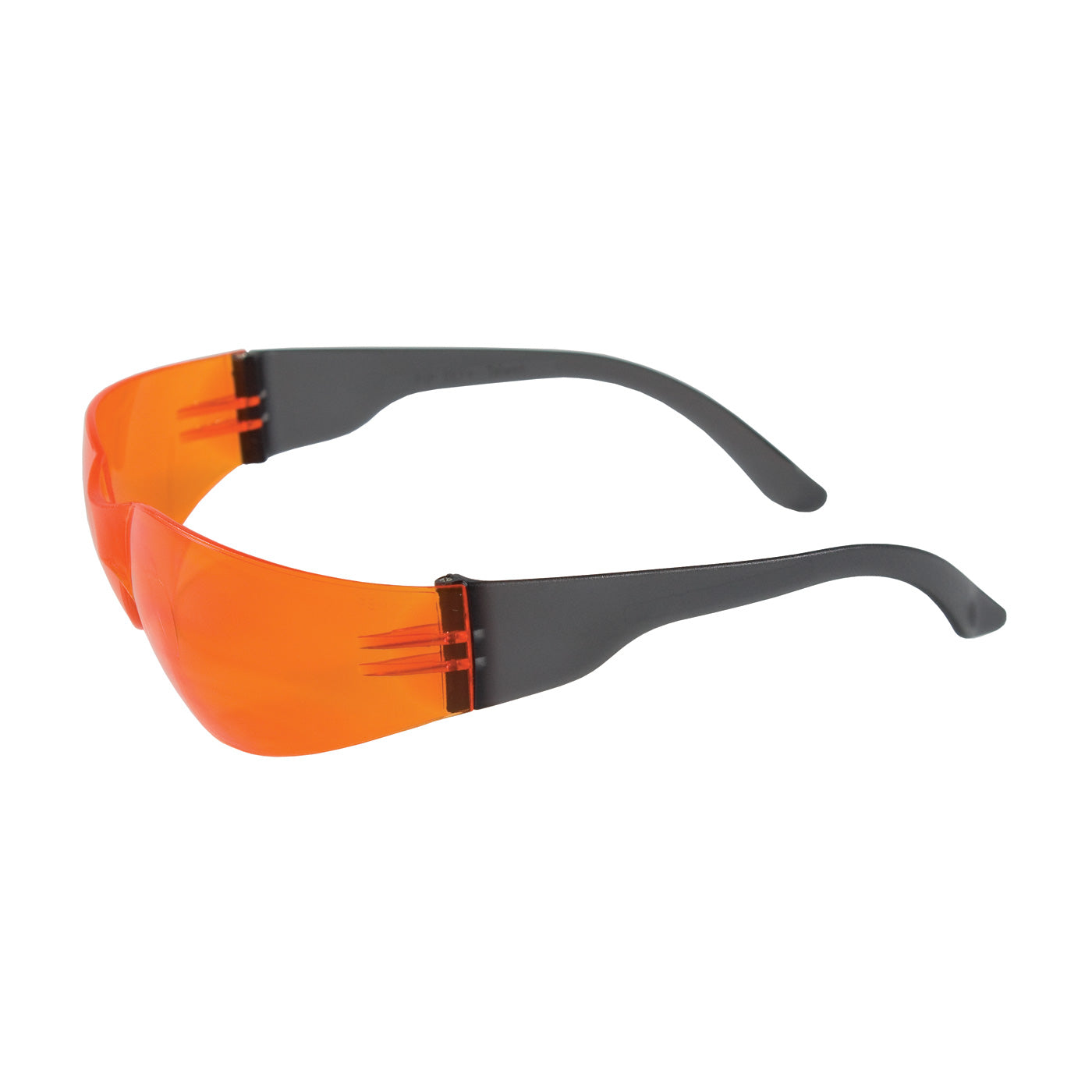 250-01-0004 Rimless Safety Glasses with Black Temple, Orange Lens and Anti-Scratch Coating