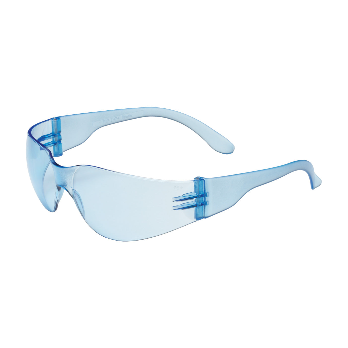 250-01-5503 Rimless Safety Glasses with Light Blue Temple, Light Blue Lens and Anti-Scratch Coating