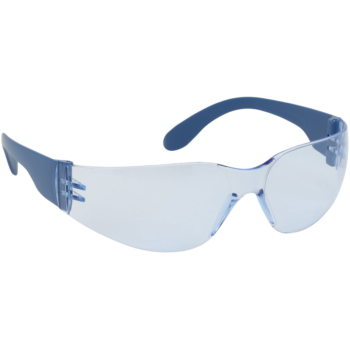 250-01-D053 Rimless Safety Glasses with Blue Metal Detectable Temple, Light Blue Lens and Anti-Scratch / Anti-Fog Coating