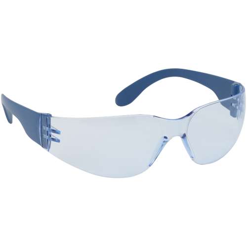 250-01-D053 Rimless Safety Glasses with Blue Metal Detectable Temple, Light Blue Lens and Anti-Scratch / Anti-Fog Coating