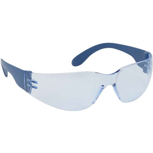 250-01-D553 Rimless Safety Glasses with Blue Metal Detectable Temple, Light Blue Lens and Anti-Scratch / Fogless® 3Sixty™ Coating