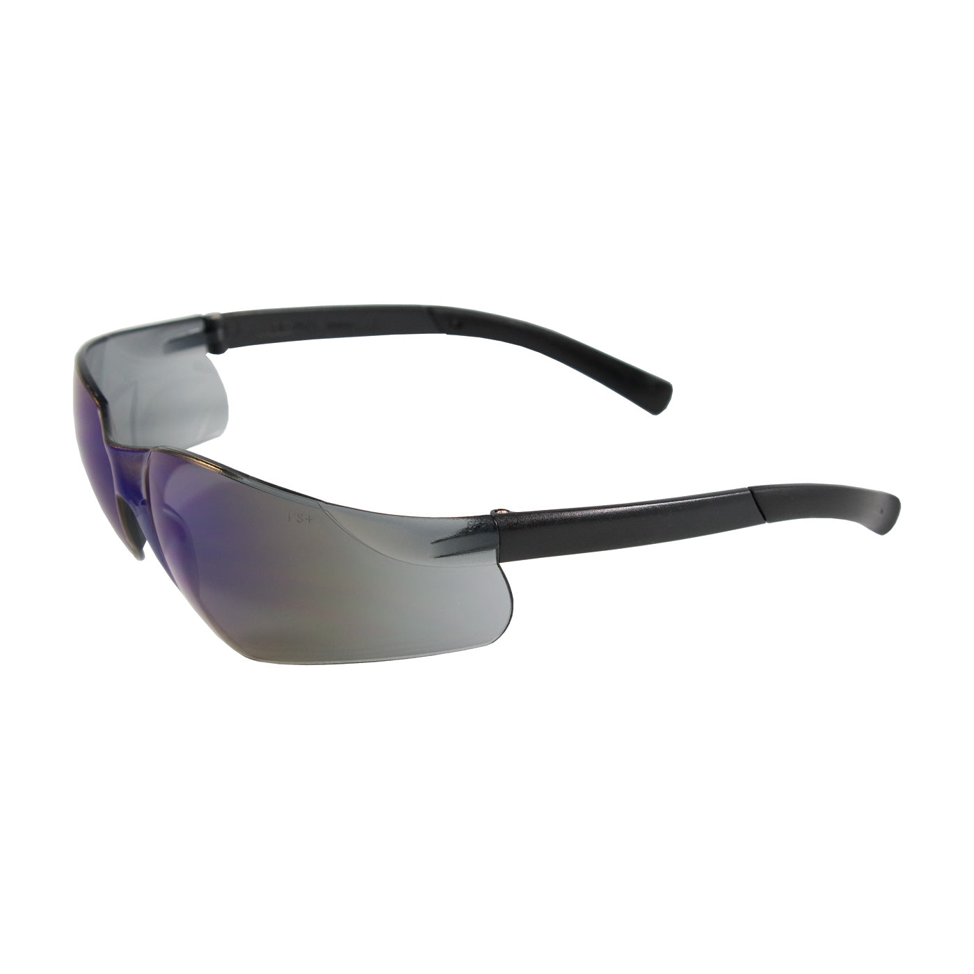 250-06-0006 Rimless Safety Glasses with Black Temple, Blue Mirror Lens and Anti-Scratch Coating
