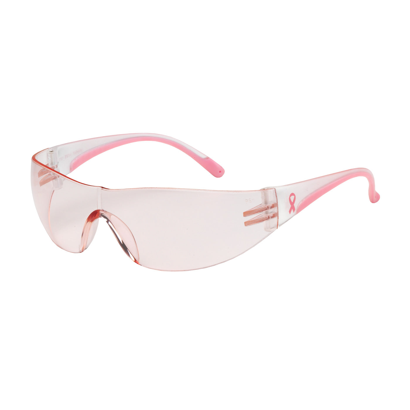 250-10-0904 Rimless Safety Glasses with Clear / Pink Temple, Pink Lens and Anti-Scratch Coating