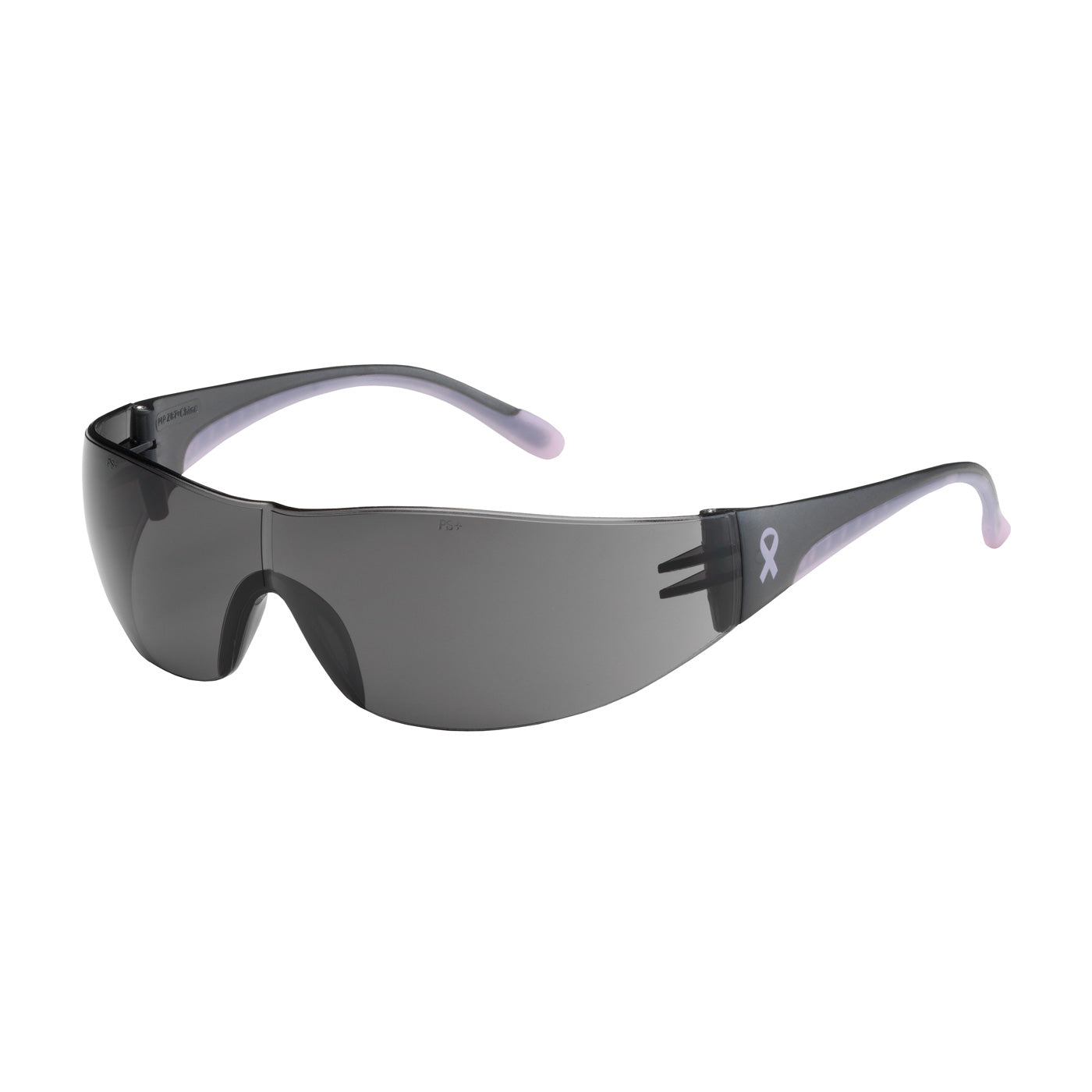 250-10-5501 Rimless Safety Glasses with Gray / Pink Temple, Gray Lens and Anti-Scratch Coating