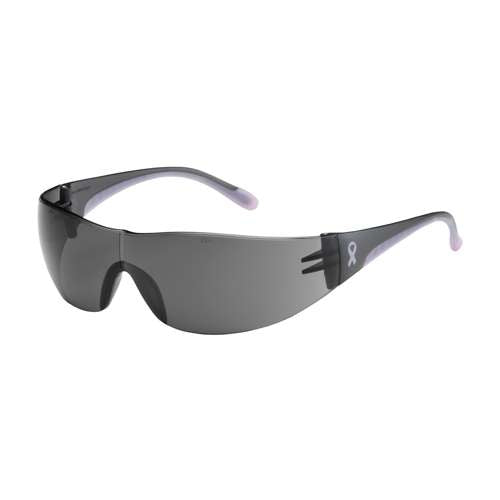 250-10-5501 Rimless Safety Glasses with Gray / Pink Temple, Gray Lens and Anti-Scratch Coating