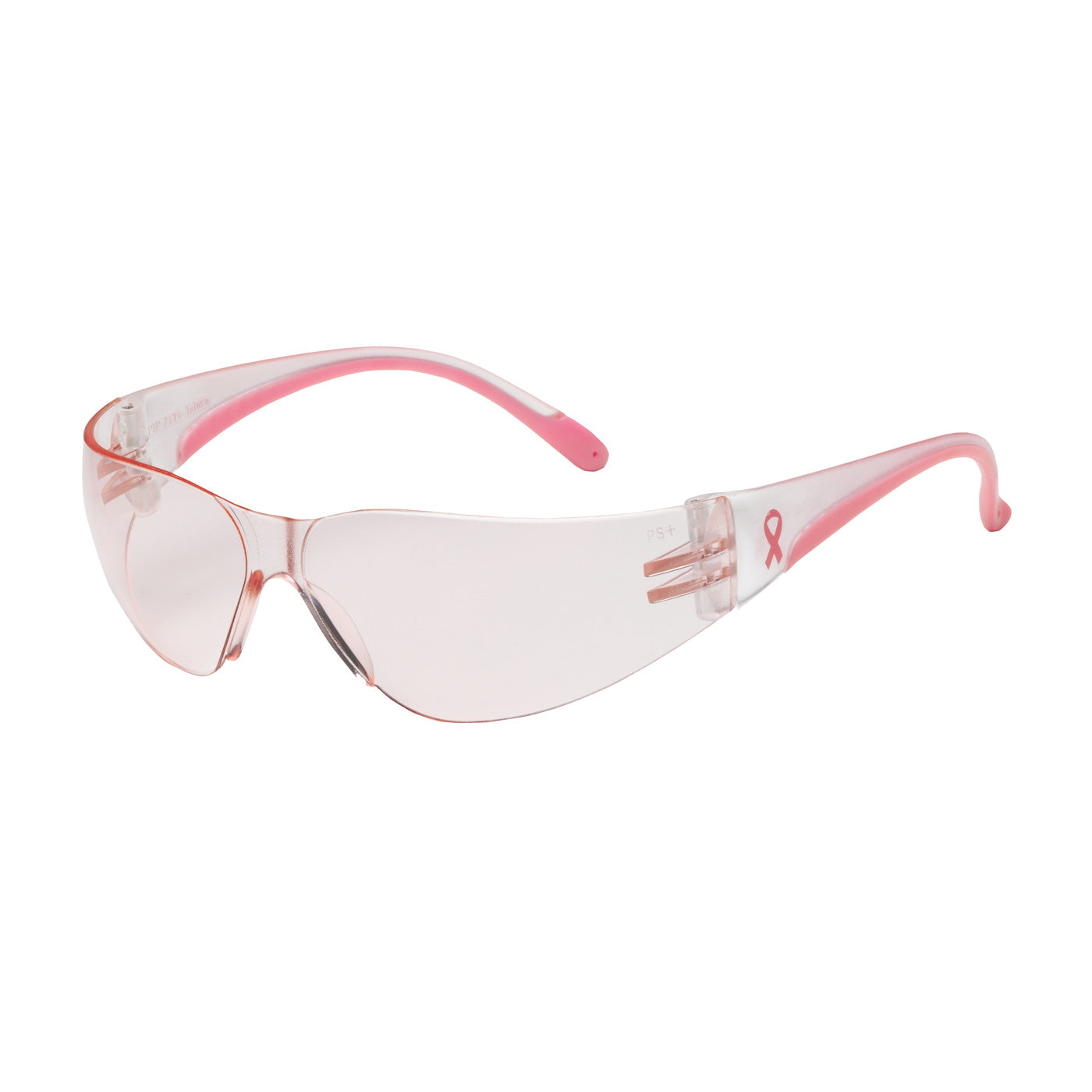 250-11-0904 Rimless Safety Glasses with Clear / Pink Temple, Pink Lens and Anti-Scratch Coating