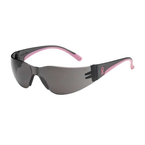 250-11-5501 Rimless Safety Glasses with Gray / Pink Temple, Gray Lens and Anti-Scratch Coating