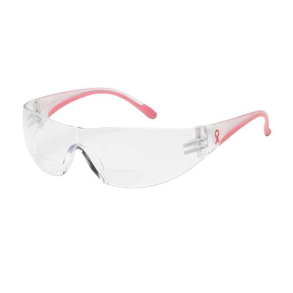 250-12-0175 Rimless Safety Readers with Clear / Pink Temple, Clear Lens and Anti-Scratch Coating - +1.75 Diopter