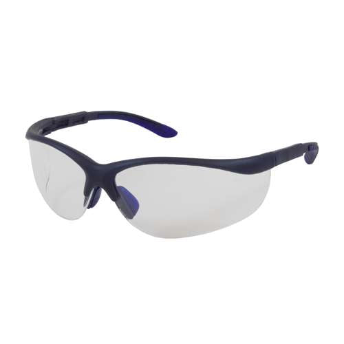 250-21-0100 Semi-Rimless Safety Glasses with Blue Frame, Clear Lens and Anti-Scratch Coating